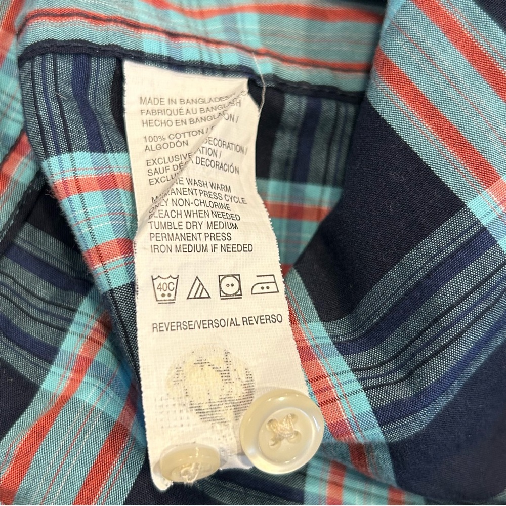 Izod Button Down Shirt 100% Cotton Long‎ Sleeve Blue/Green Check Plaid Mens 2XLT - Picture 10 of 10